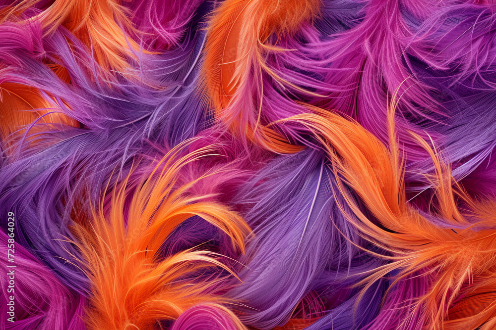 Abstract background with neon purple and orange feather.
