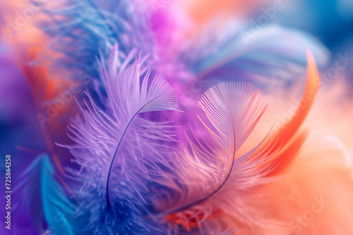 Fluffy pastel purple orange feather background.