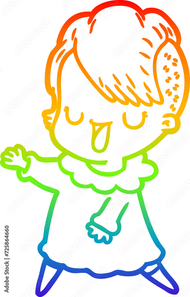rainbow gradient line drawing cute cartoon girl with hipster haircut rainbow gradient line drawing cute cartoon girl with hipster haircut