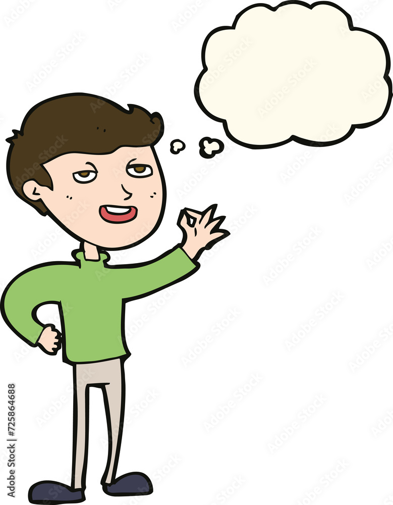 cartoon man making excellent gesture with thought bubble cartoon man making excellent gesture with thought bubble