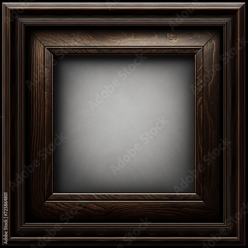 Realistic rectangular and square wooden blank picture photo frames stand on a clear wall from the front. wood frame with glossy glass. Template mockup. Generative AI