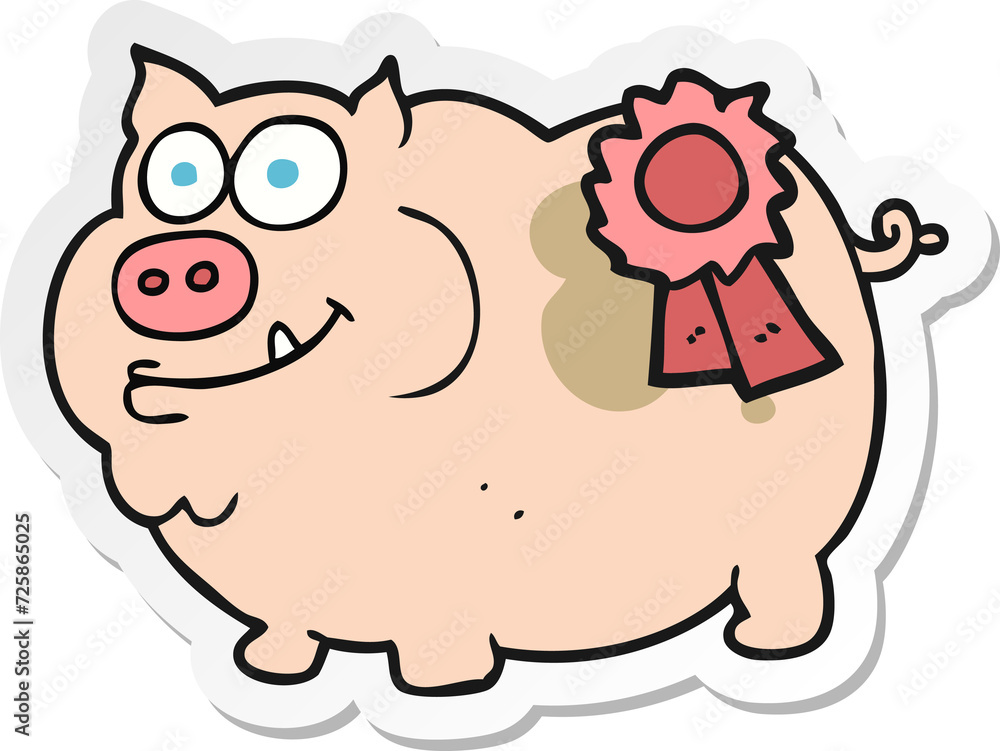 Fototapeta premium sticker of a cartoon prize winning pig