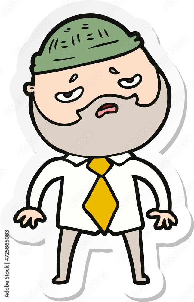 sticker of a cartoon worried man with beard sticker of a cartoon worried man with beard