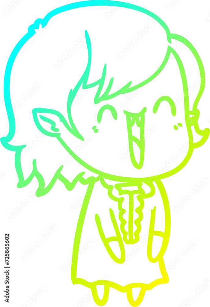 Obraz premium cold gradient line drawing cute cartoon happy vampire girl