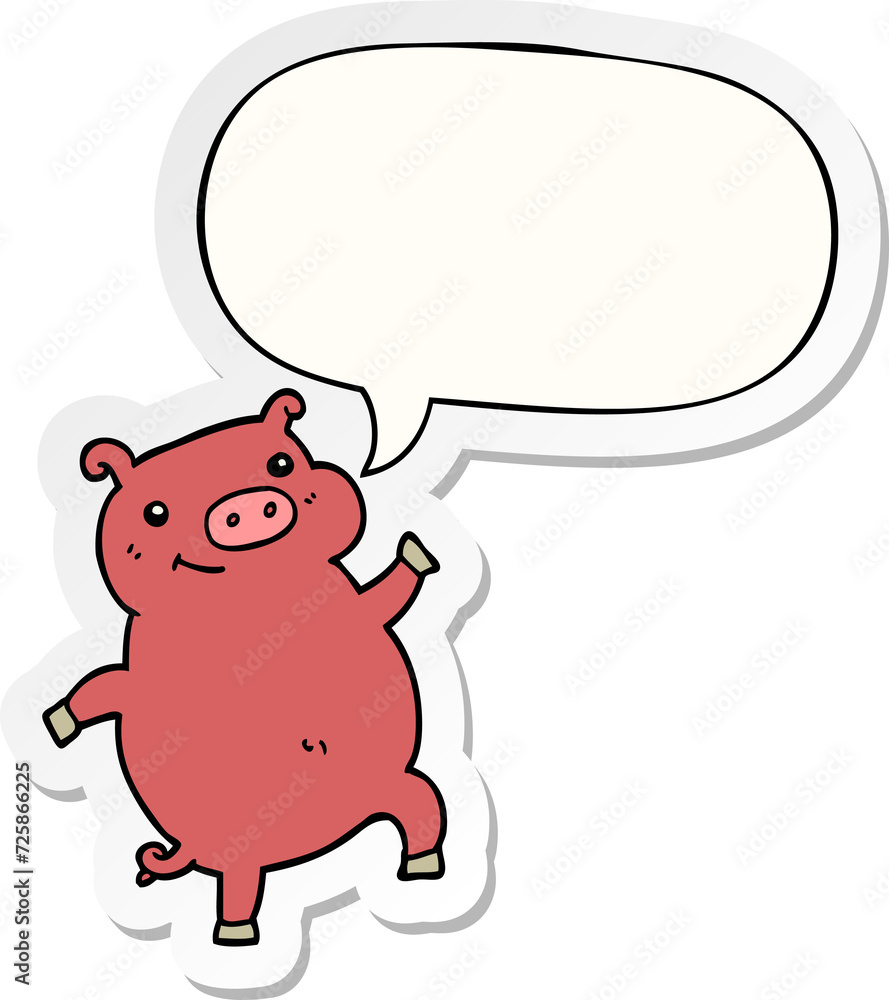cartoon dancing pig and speech bubble sticker cartoon dancing pig and speech bubble sticker