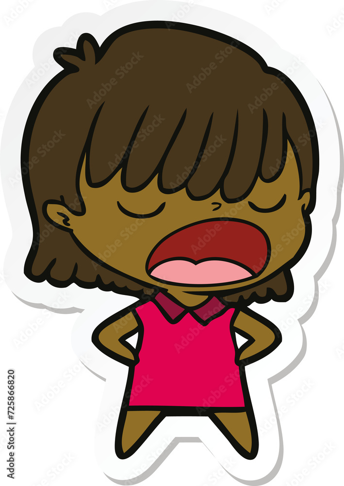 sticker of a cartoon woman talking loudly sticker of a cartoon woman talking loudly