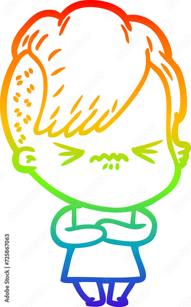 rainbow gradient line drawing cartoon annoyed hipster girl rainbow gradient line drawing cartoon annoyed hipster girl