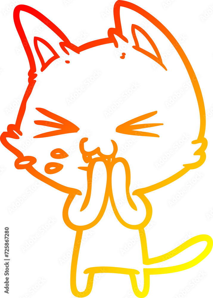 Obraz premium warm gradient line drawing cartoon cat hissing