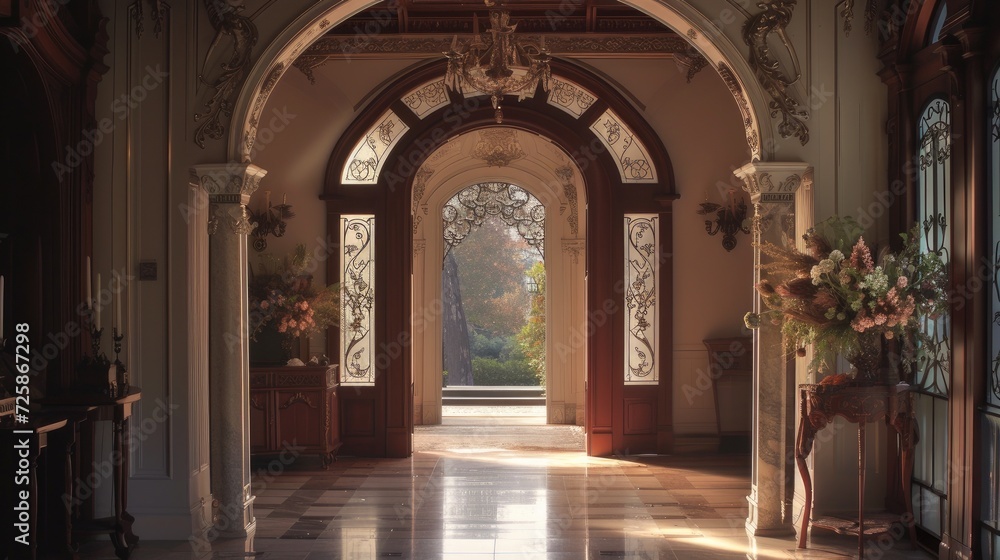Victorian-style interior archway opening, showcasing intricate architectural details that exude sophistication and grandeur, evoking the charm of a bygone era.