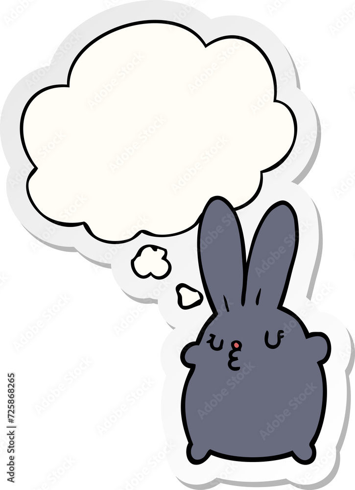 cute cartoon rabbit and thought bubble as a printed sticker cute cartoon rabbit and thought bubble as a printed sticker
