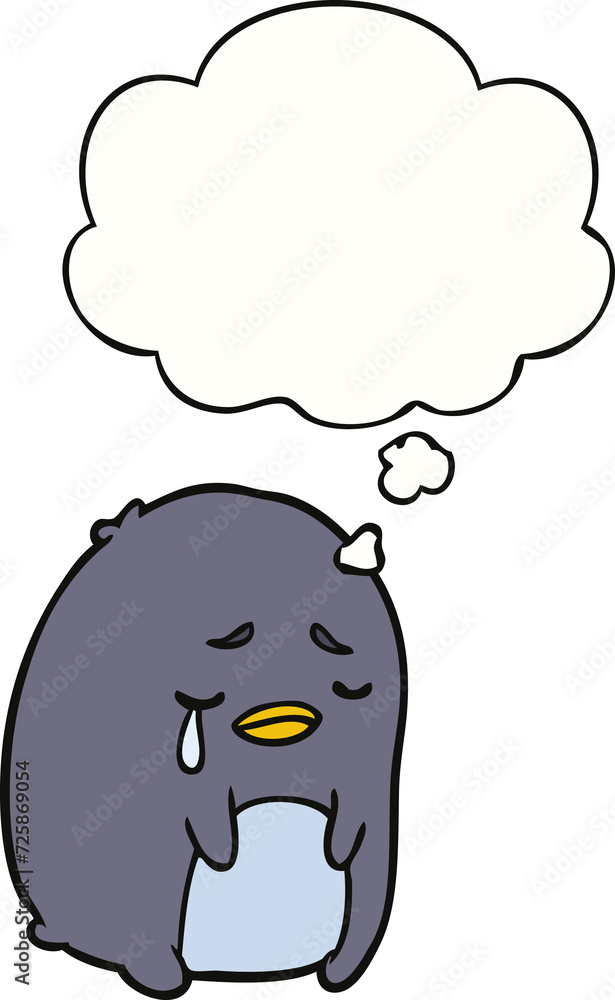 cartoon crying penguin and thought bubble