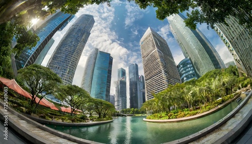 Low Angle fish eye shot Garden city Skyscraper Singapore  photo