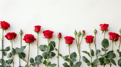 Side view of red color roses isolated on white background.