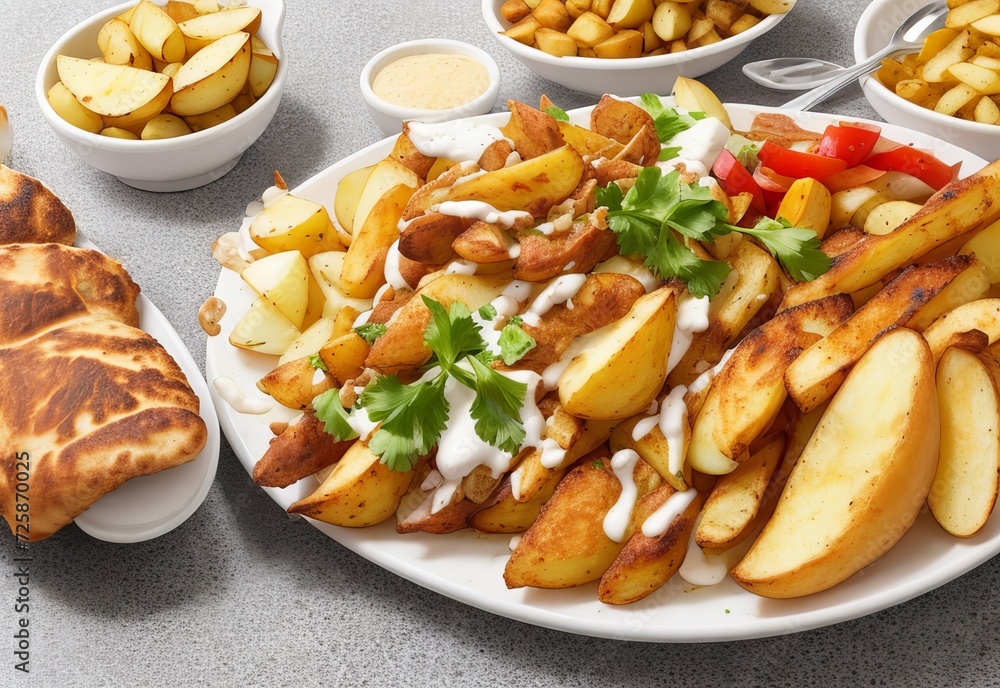 side view shawarma with fried potatoes in boar side view shawarma with fried potatoes in boar