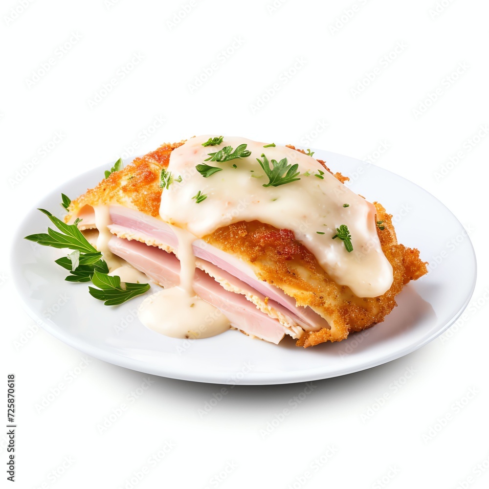 a chicken cordon bleu, studio light , isolated on white background a chicken cordon bleu, studio light , isolated on white background