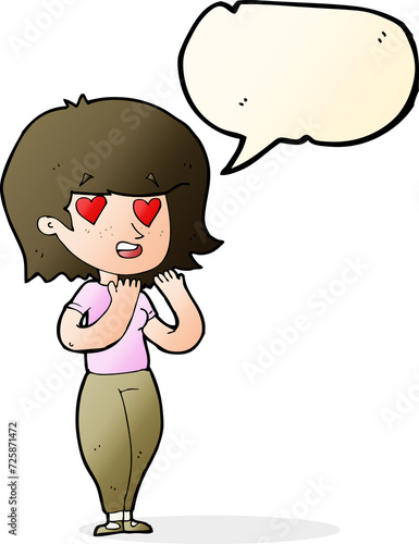 cartoon woman in love with speech bubble