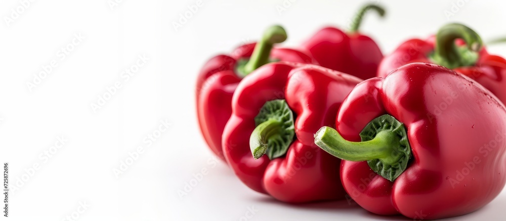 Fresh red bell pepper isolated on white background, in close-up view. Fresh red bell pepper isolated on white background, in close-up view.