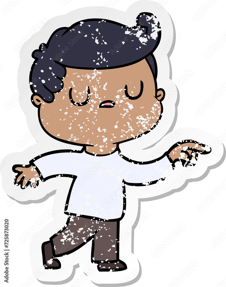 distressed sticker of a cartoon aloof man pointing finger distressed sticker of a cartoon aloof man pointing finger