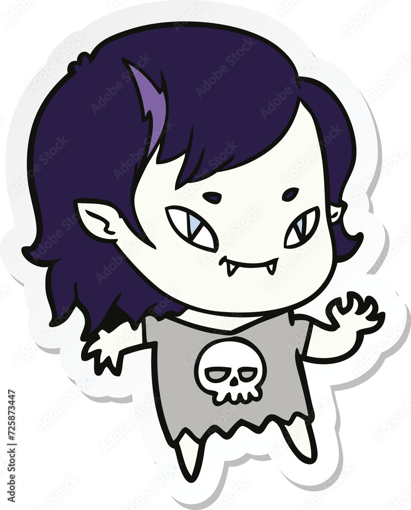 sticker of a cartoon friendly vampire girl waving