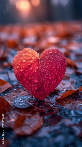 Red heart shaped confetti. AI generated art illustration.