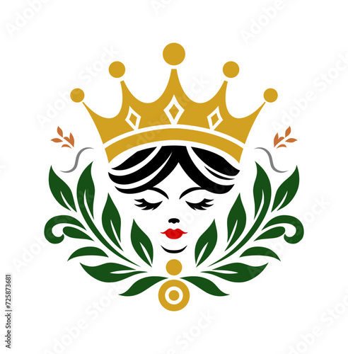 crown with queen face silhouette and floral ornaments (colour)