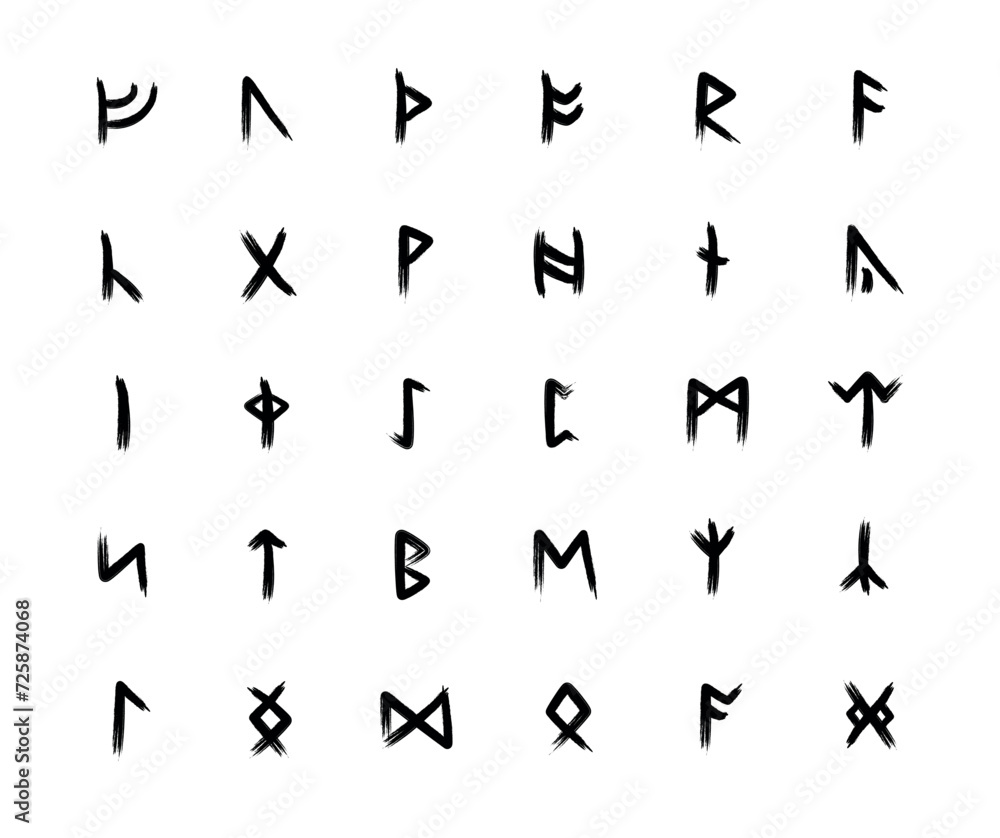 Full editable set of Runic alphabet known as Anglo-Saxon. Full editable set of Runic alphabet known as Anglo-Saxon.