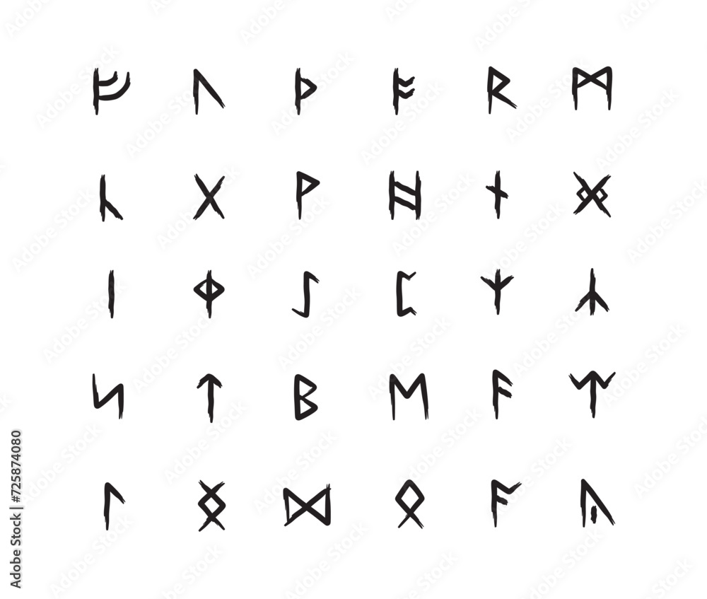 Full editable set of Runic alphabet known as Anglo-Saxon. Full editable set of Runic alphabet known as Anglo-Saxon.