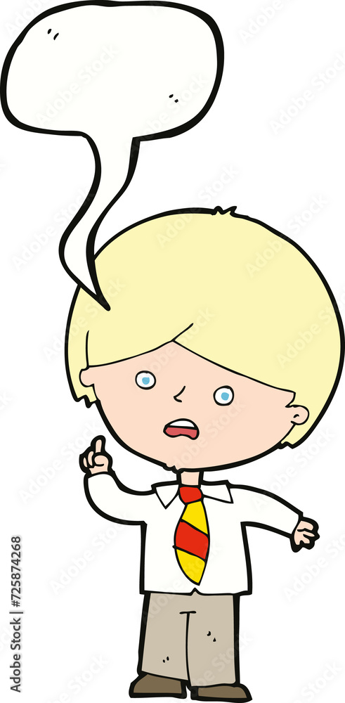 cartoon worried school boy raising hand with speech bubble cartoon worried school boy raising hand with speech bubble
