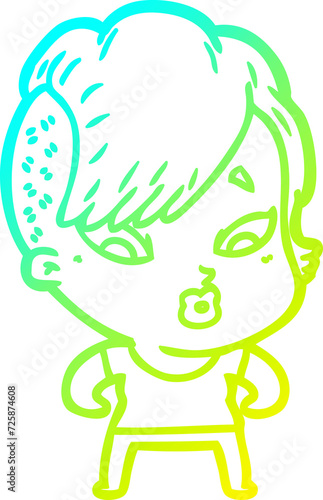 cold gradient line drawing cartoon surprised girl