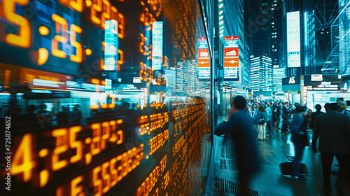 bustling stock exchange floor with traders intently watching large digital screens displaying dynamic interest rates, vividly illuminated numbers against a dark background, a sense of urgency and focu