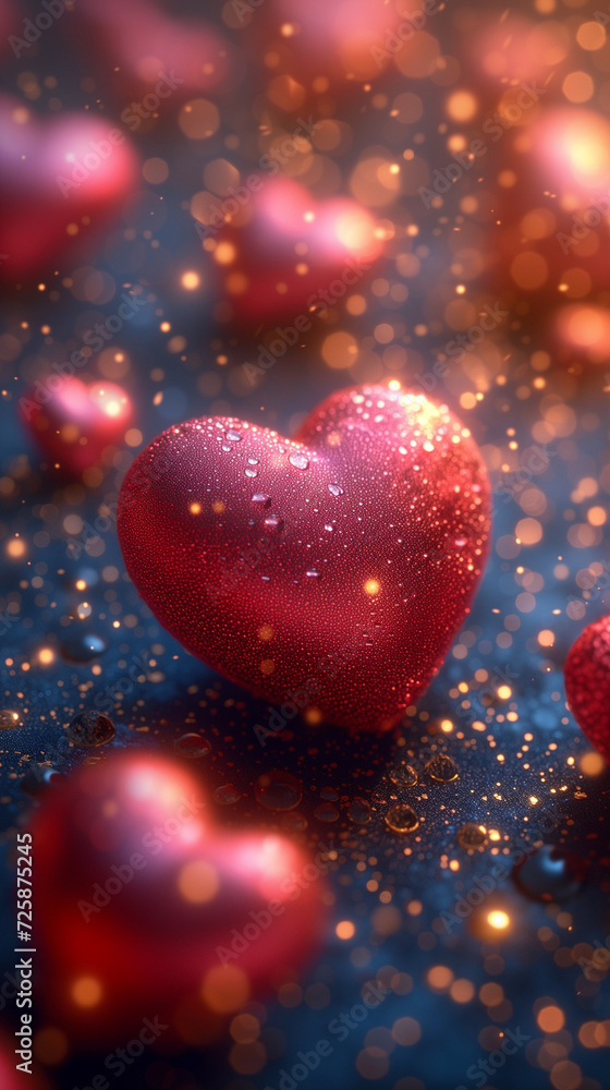 Red heart shaped confetti. AI generated art illustration. Red heart shaped confetti. AI generated art illustration.