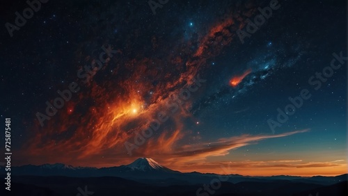 Cosmos Banner. Sci-Fi Night Sky Panorama with Orange and Blue Colors.  generative  ai.