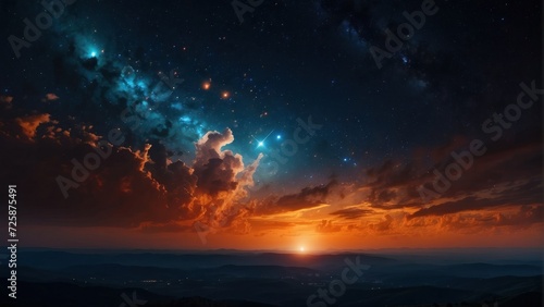 Cosmos Banner. Sci-Fi Night Sky Panorama with Orange and Blue Colors. generative, ai.