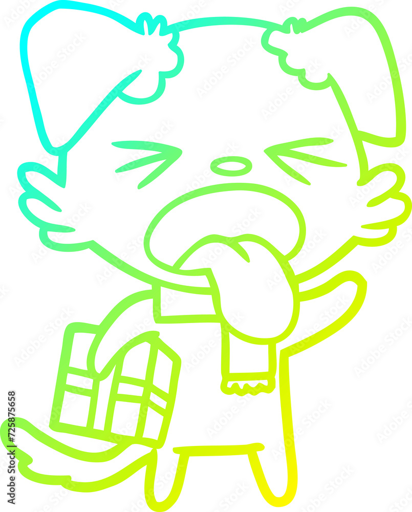 cold gradient line drawing cartoon disgusted dog with christmas gift cold gradient line drawing cartoon disgusted dog with christmas gift