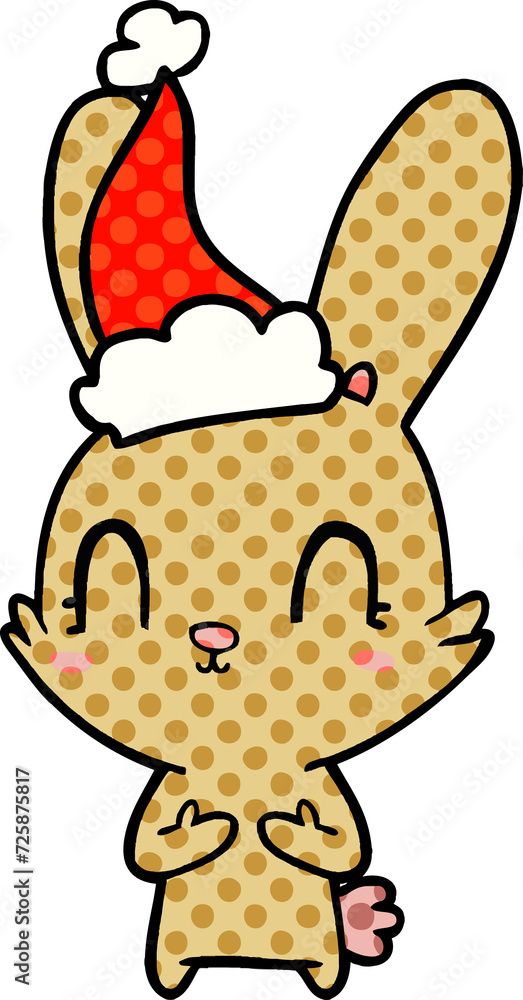 cute comic book style illustration of a rabbit wearing santa hat cute comic book style illustration of a rabbit wearing santa hat