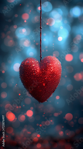 Red heart shaped confetti. AI generated art illustration.