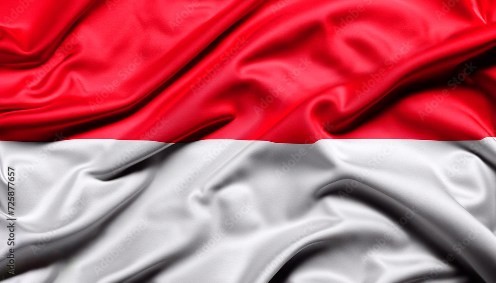 the flag of Indonesia with pleats with visible satin texture