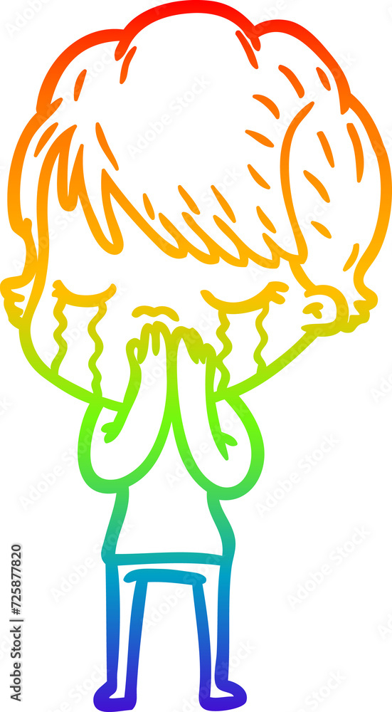rainbow gradient line drawing cartoon woman crying rainbow gradient line drawing cartoon woman crying