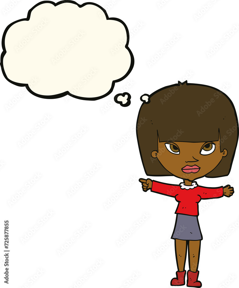 cartoon woman pointing with thought bubble cartoon woman pointing with thought bubble
