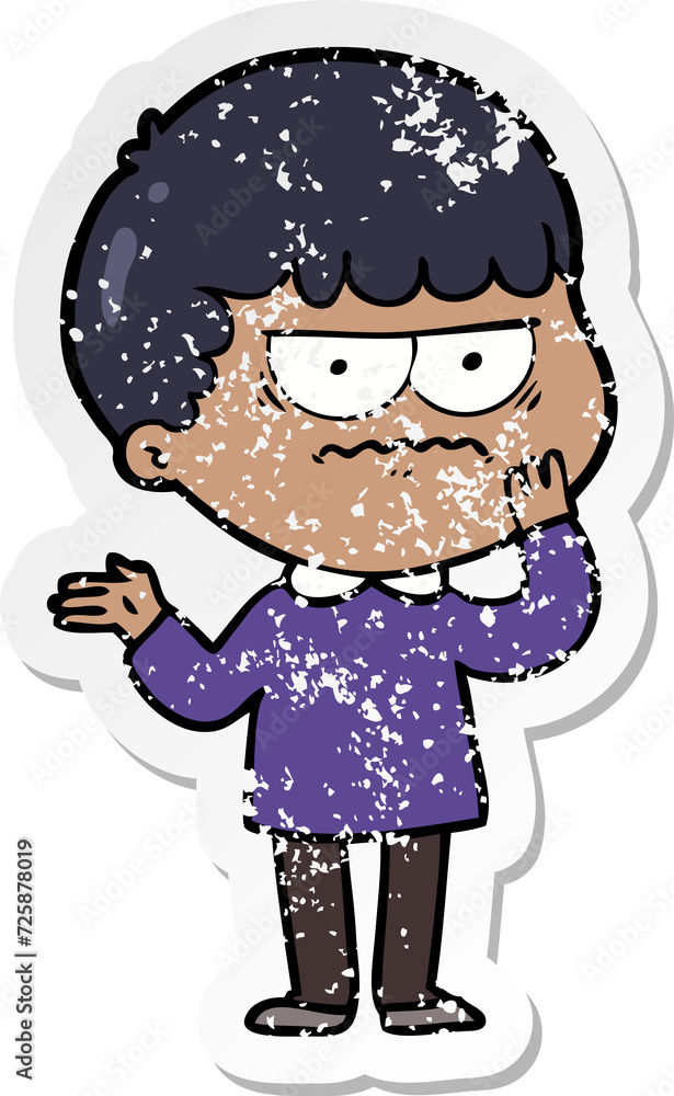 distressed sticker of a cartoon angry man distressed sticker of a cartoon angry man