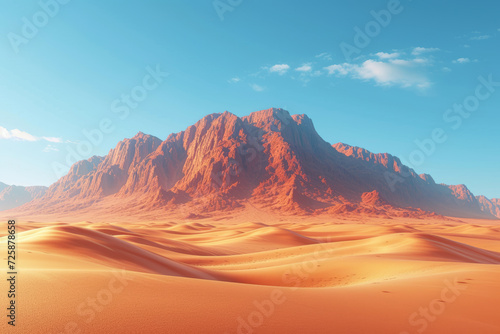 Leinwand Poster A minimalist desert landscape in warm shades of sand, emphasizing the vastness and solitude of arid terrains
