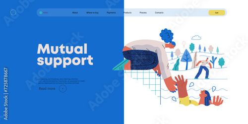 Mutual Support: Save a drowning person -modern flat vector concept illustration of woman reaching out to drowning woman A metaphor of voluntary, collaborative exchanges of resource, services