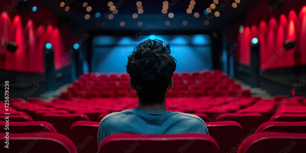 Man sitting in theatre looking at movies Man sitting in theatre looking at movies