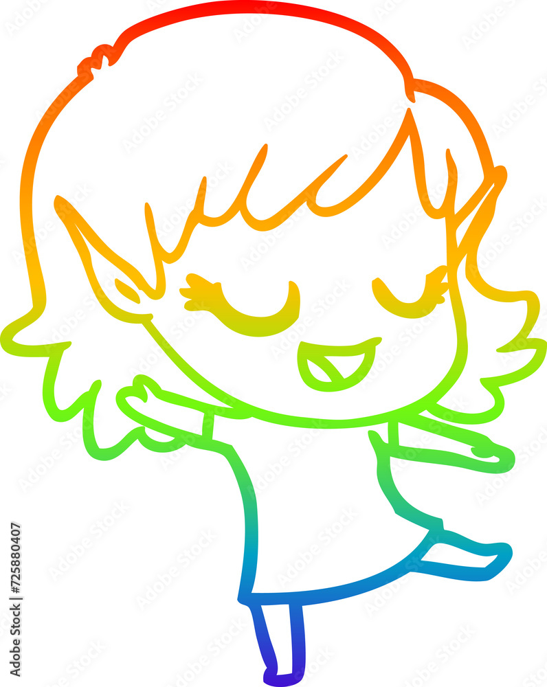rainbow gradient line drawing happy cartoon elf girl rainbow gradient line drawing happy cartoon elf girl