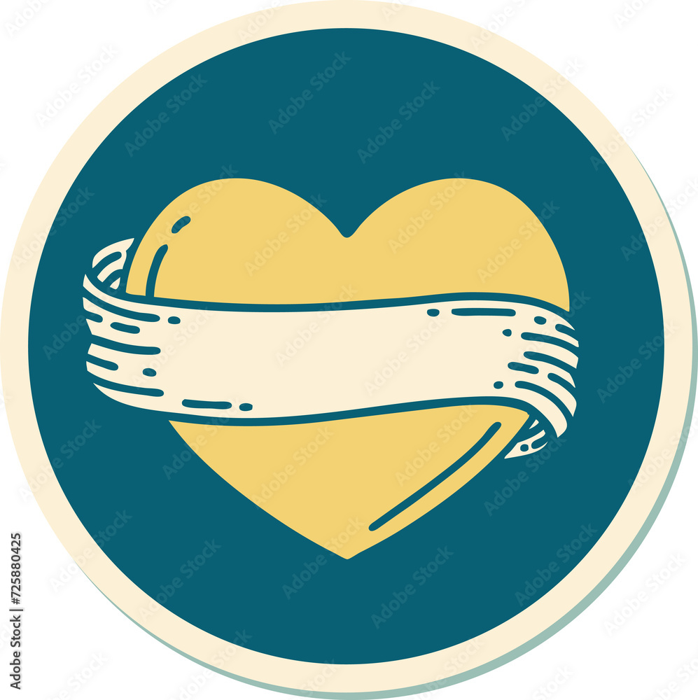 tattoo style sticker of a heart and banner tattoo style sticker of a heart and banner