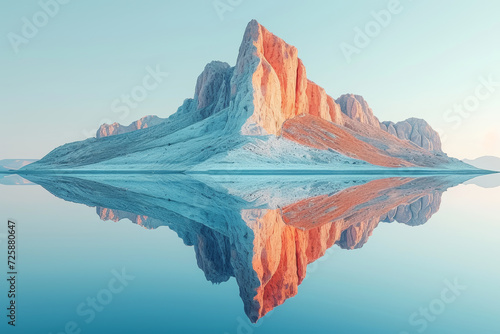 A photograph capturing the symmetry of a reflection in a perfectly still lake, where geometric shapes and their mirrored counterparts create a harmonious visual balance.  Generative Ai. photo