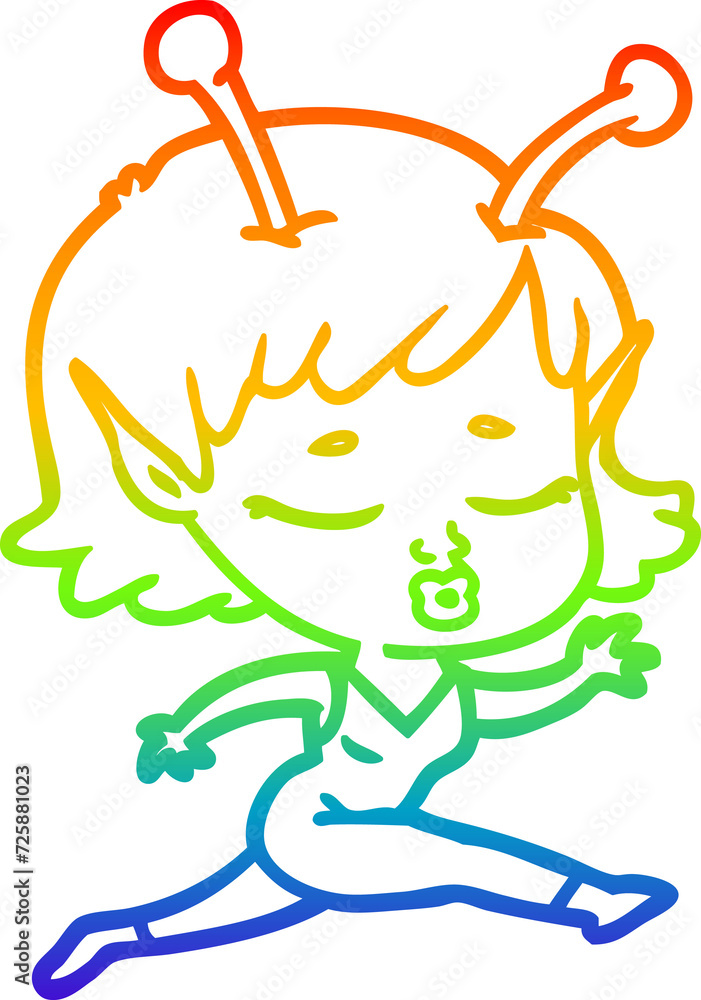 rainbow gradient line drawing cute alien girl cartoon rainbow gradient line drawing cute alien girl cartoon