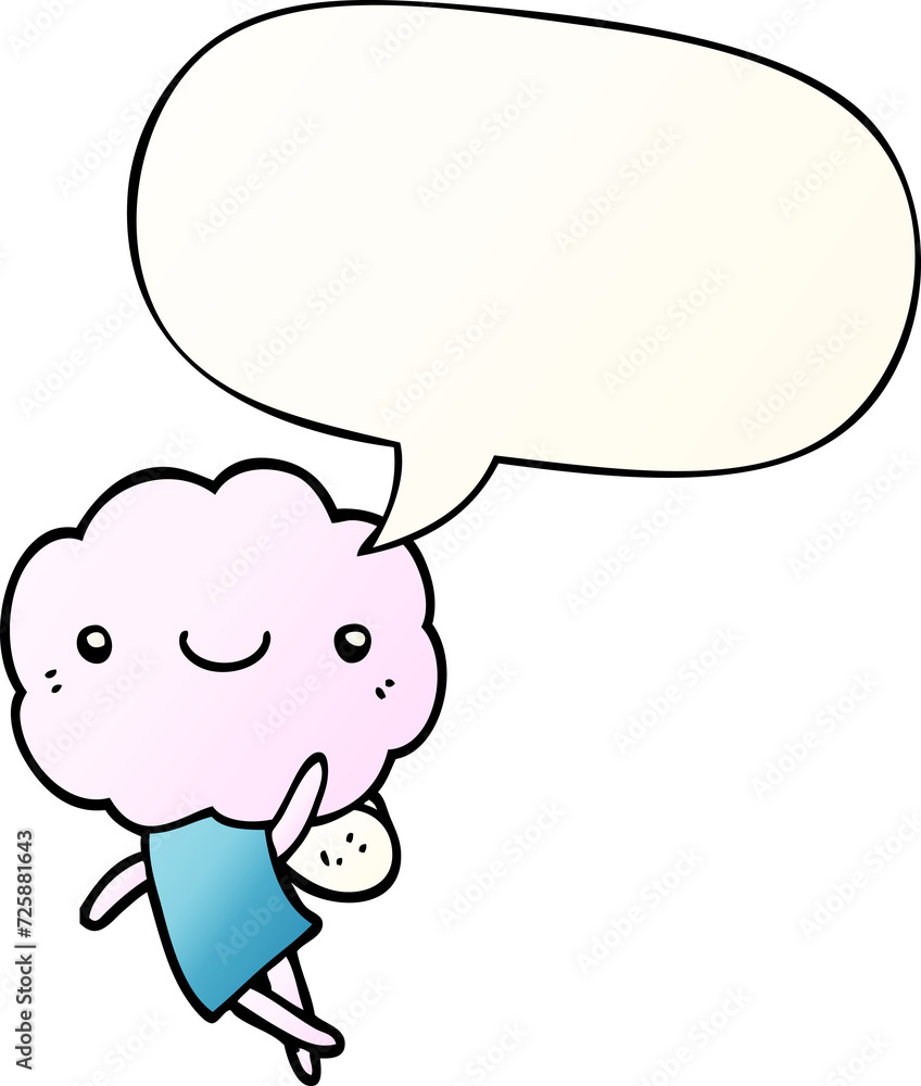 cute cloud head creature and speech bubble in smooth gradient style cute cloud head creature and speech bubble in smooth gradient style