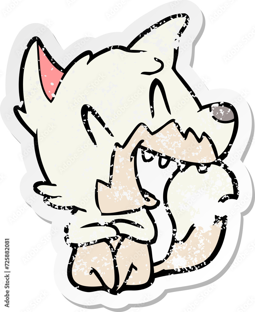 Fototapeta premium distressed sticker of a laughing fox cartoon