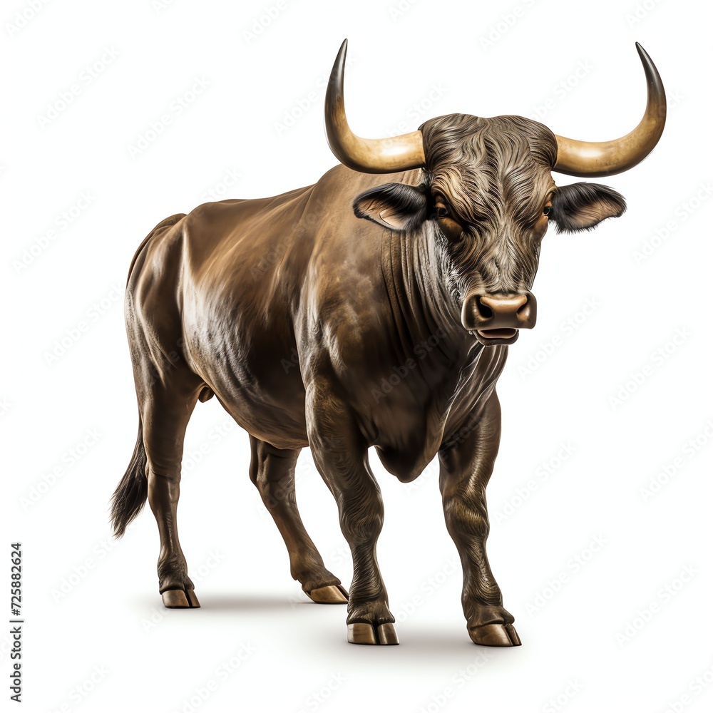 a bull, studio light , isolated on white background